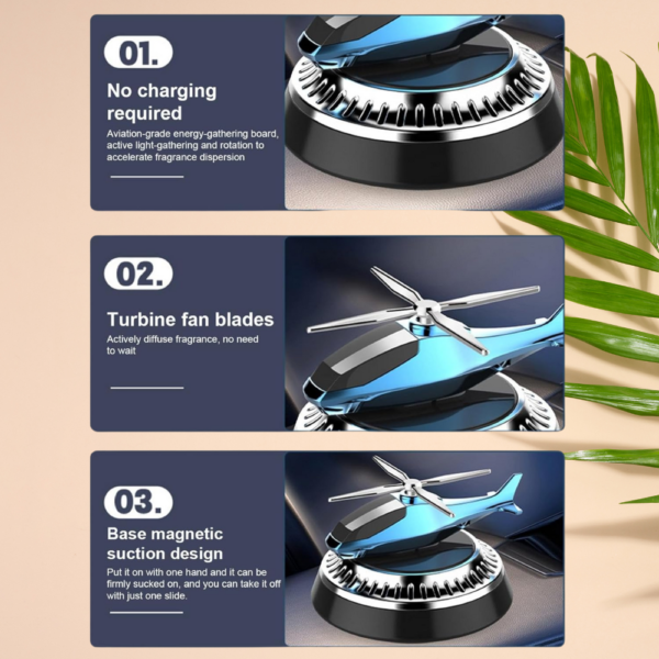 Helicopter Shaped Premium Solar Powered Car Air Freshner Car Dashboard Accessory For All Cars Interior - Image 4